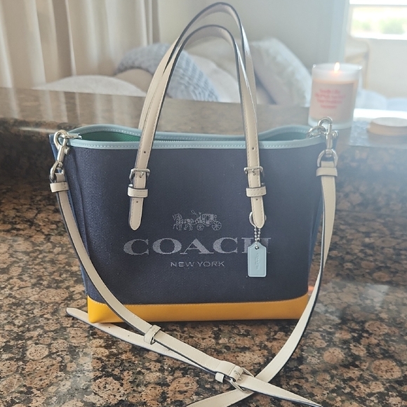 Coach Navy and Yellow Tote Bag - Picture 1 of 8